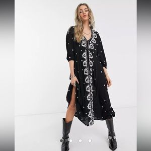 Free People Black and White Embroidered Dress